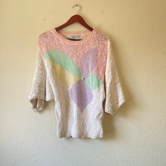 Vintage 80s dolman sleeve flower pattern size medium - Picture 1 of 5